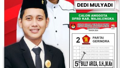 Billy Ariza S.H, M.Kn Caleg DPRD Kab.Majalengka dari Partai GERINDRA. ” Mohon Doa dan Dukungannya”